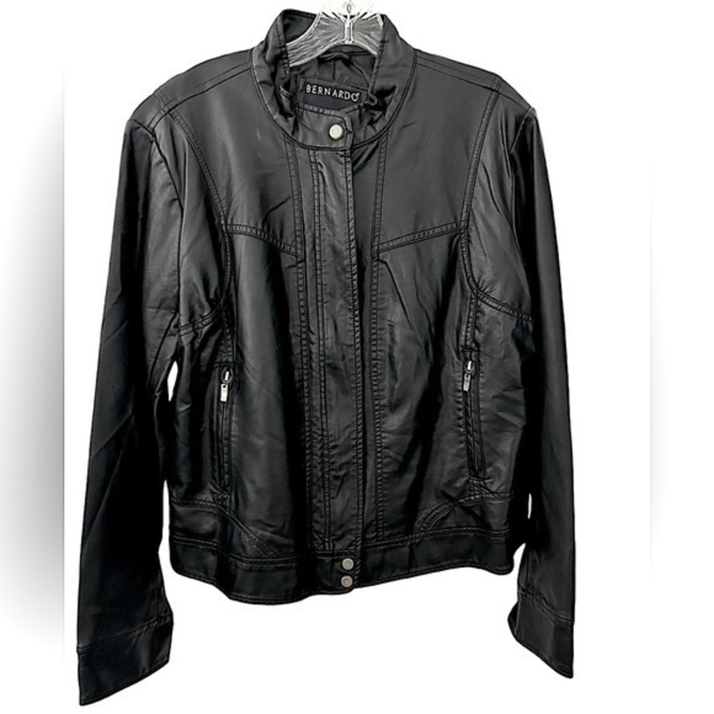 Vintage Vegan Leather Black Moto‎ Jacket Full Zip Size XL - Picture 2 of 6